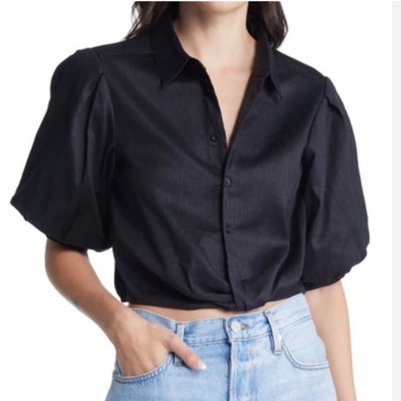 Frame Voluminous Twist Blouse White Cream Linen Puff Sleeve Size Large - Picture 10 of 16